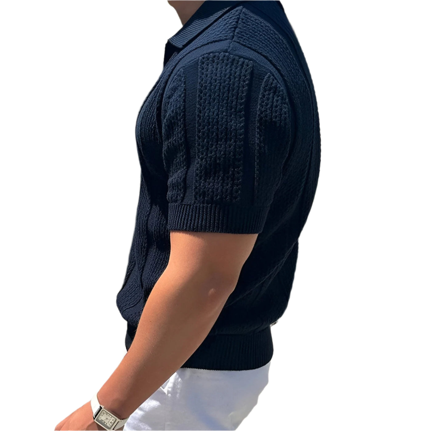 Lost Couture – Mesh-Strick-Poloshirt (Slim Fit)