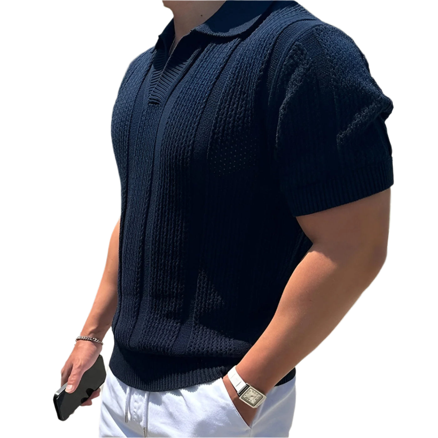 Lost Couture – Mesh gebreide poloshirt (slim fit)