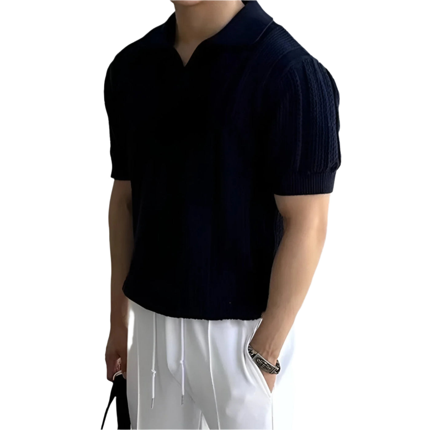 Lost Couture – Mesh-Strick-Poloshirt (Slim Fit)