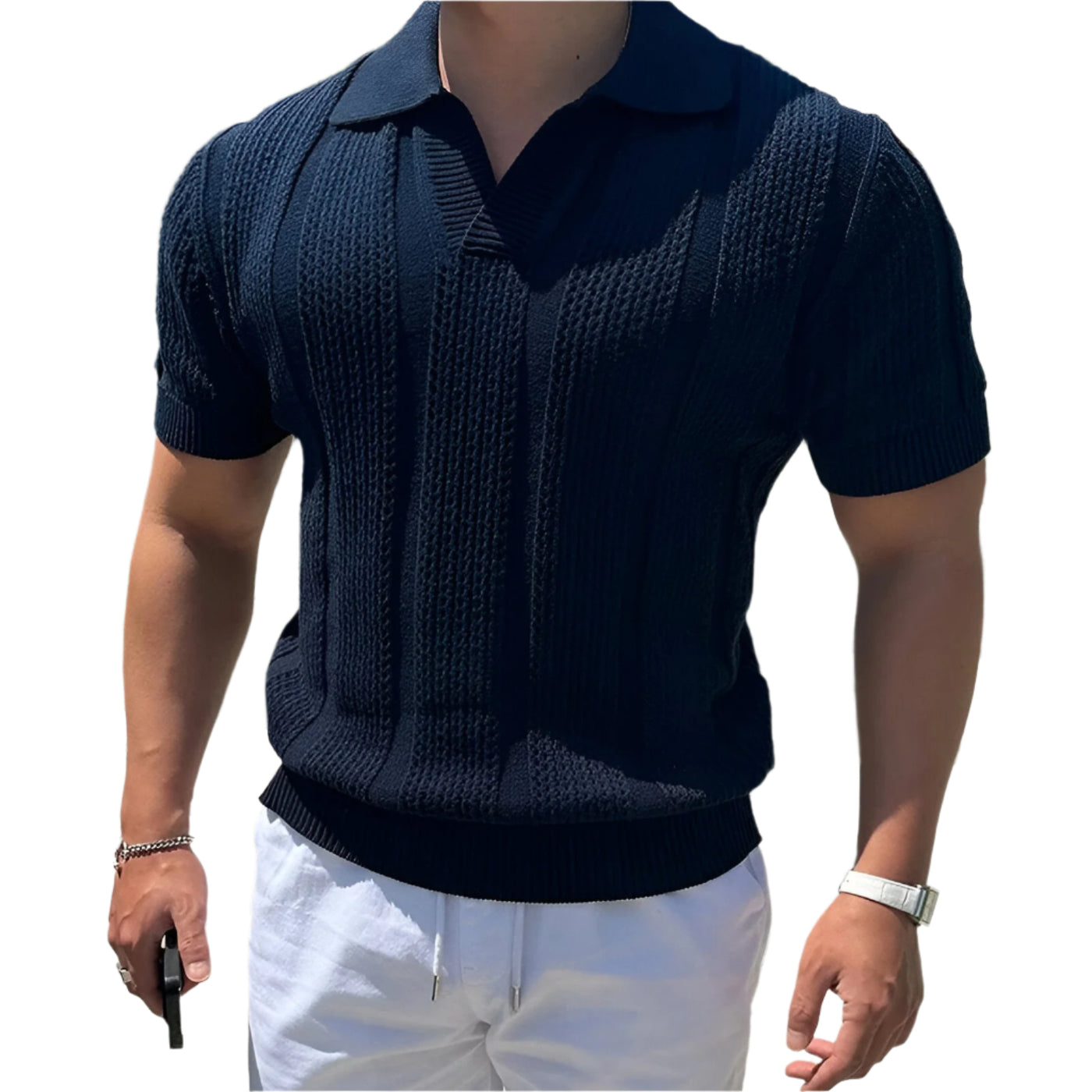 Lost Couture – Mesh gebreide poloshirt (slim fit)